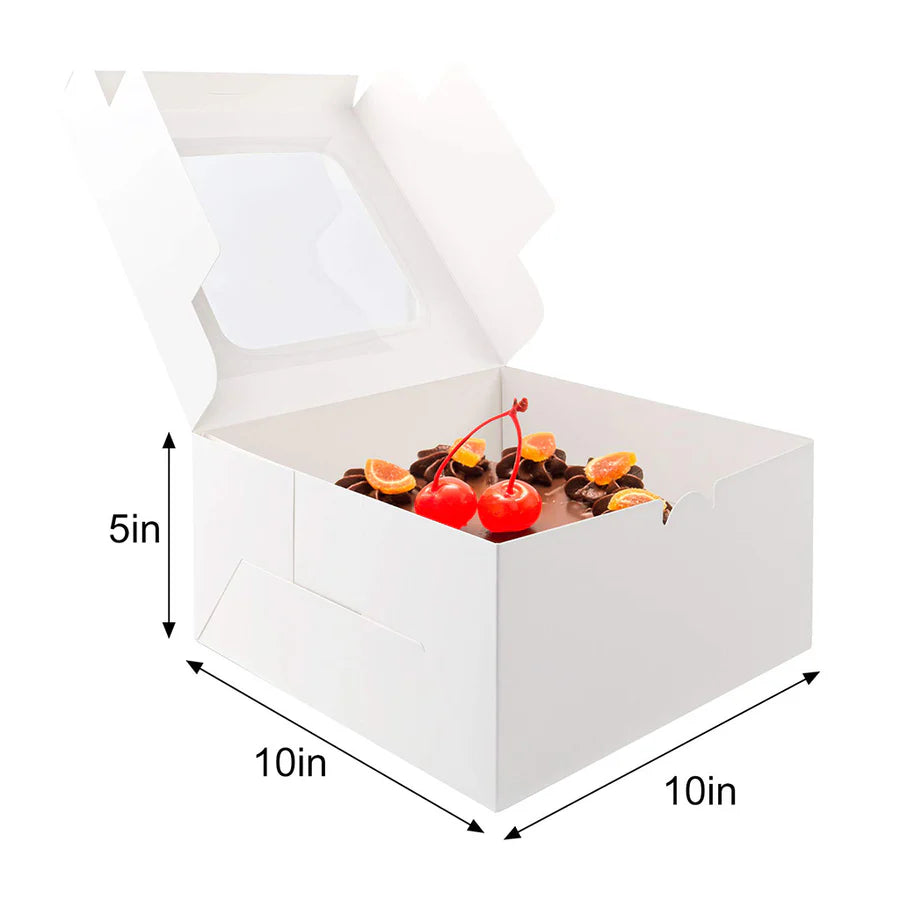 White Cake Box with Window - 10x10x5 inch (100 Pack)